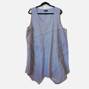 For Cynthia Linen Cotton Blend Boho Shark Bite Hem Pinstriped Dress Women’s 2X